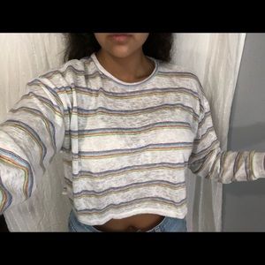 Long sleeved white with colorful striped crop top